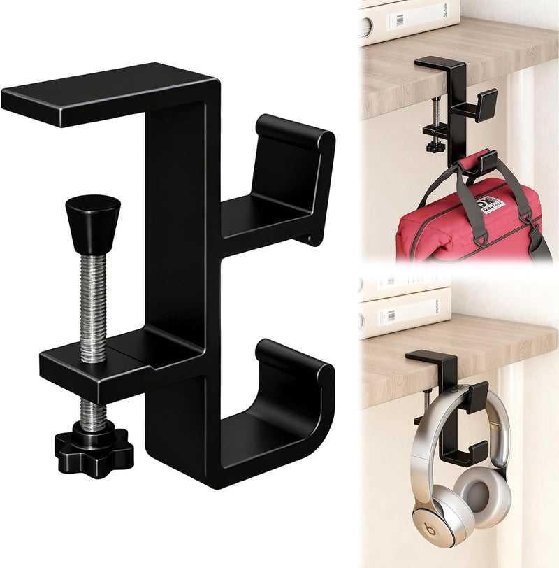Sereficy Desk Hook for Bag, Under Desk Handbag Hanger Purse Hook for Table, Aluminum Backpack Holder, Desk Mount Hook for Umbrellas, Headphone, Black - Image 1